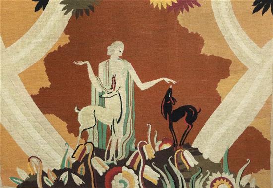 A French Art Deco tapestry panel in the manner of Jean Dupas, 32.5 x 43.75in.